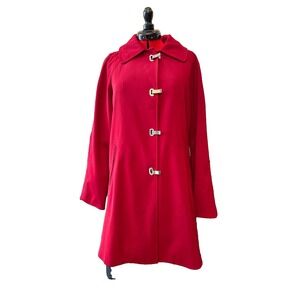 London Fog red raincoat mid length hood silver clasps trenchcoat womens' size XS